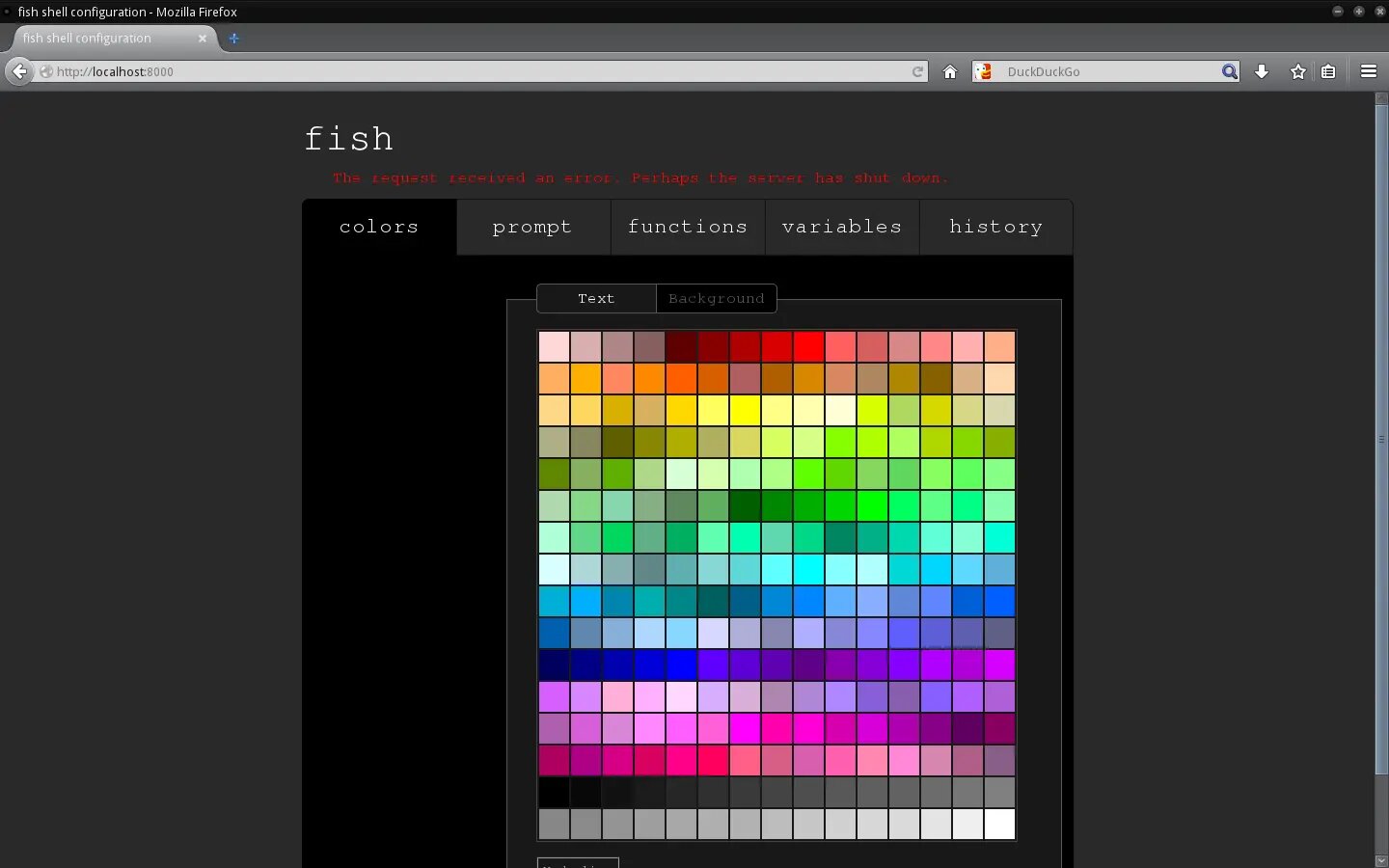 Current fish configuration loaded in your default web browser.